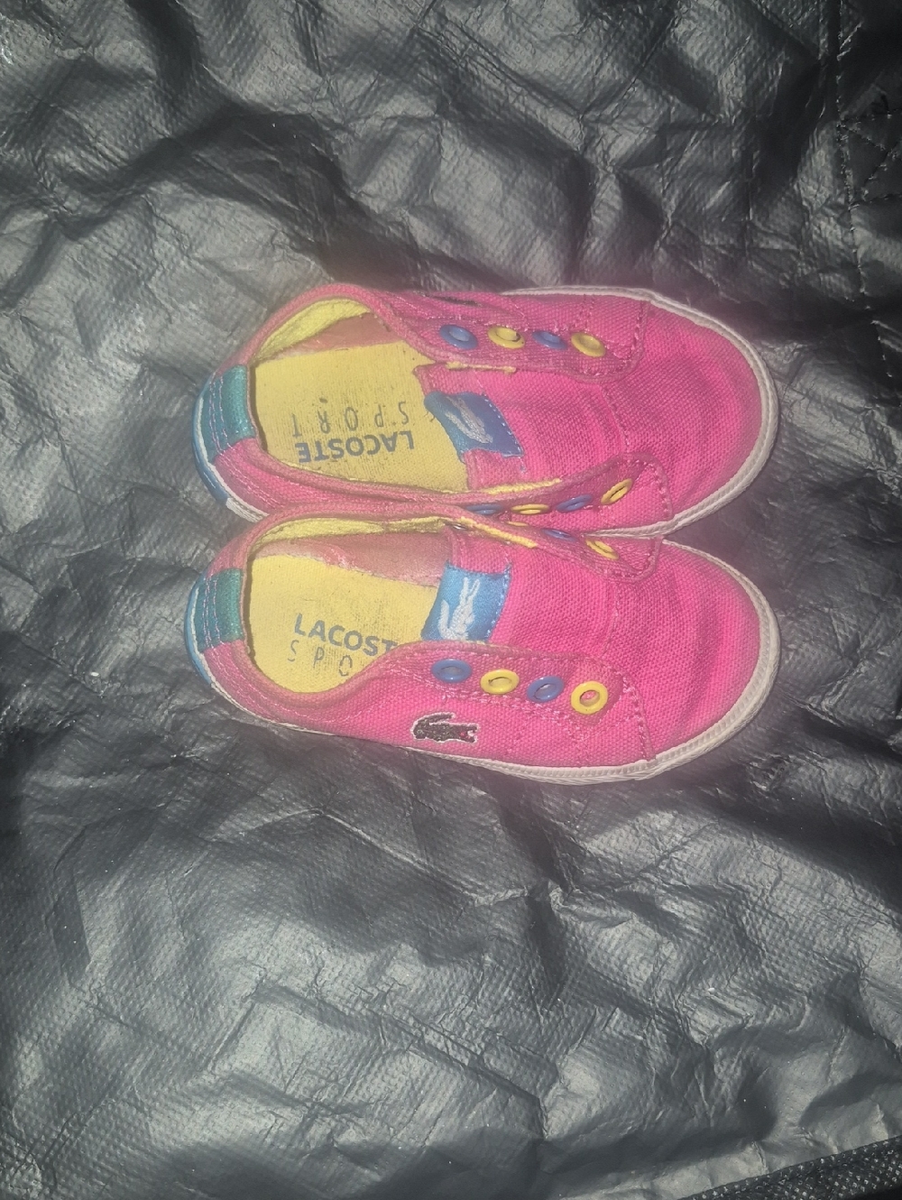 Lacoste Kids Hot Pink Canvas Slip-On Sneakers with Multicolor Eyelets